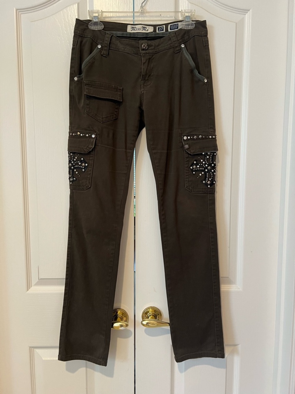 Miss Me Olive Green Cargo Pants with Stud Embellishments